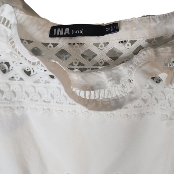 Ina Anthropologie Dress White Off Shoulder Embroidered Med Coastal Cottage Core - Picture 9 of 13